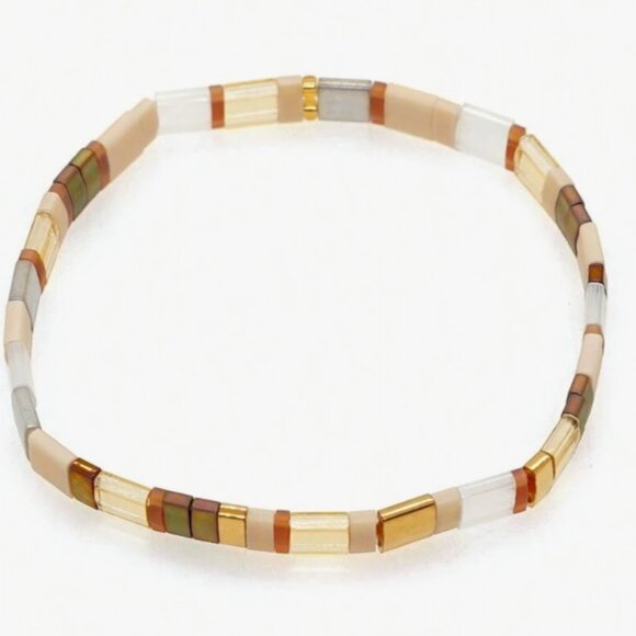 Beaded Chicklet Bracelet Tila beads / Bracelet perles de Tila élastique - Picture 1 of 2
